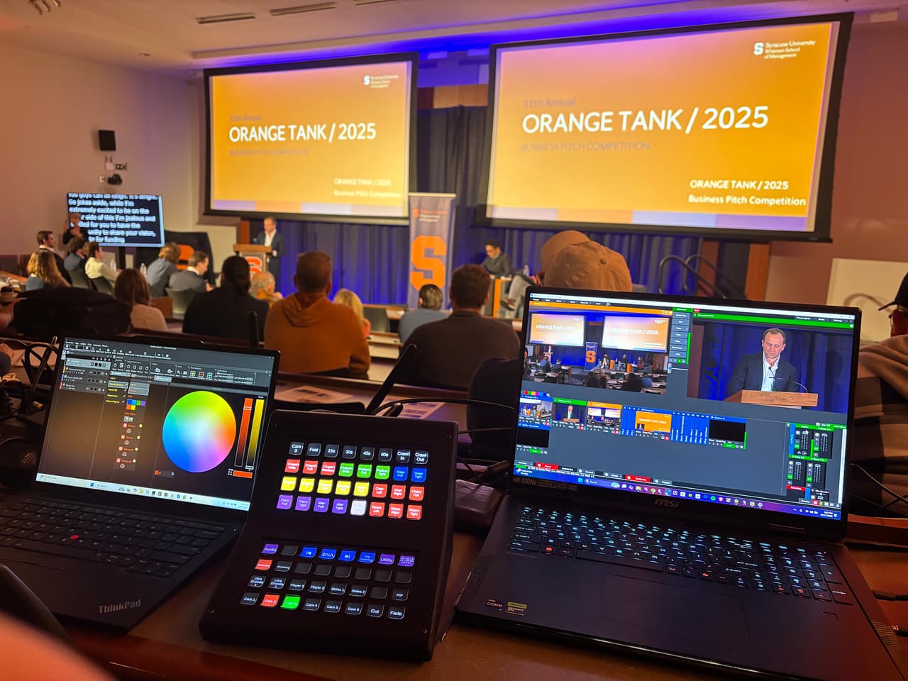 University event AV production with stage, screen, and audience support
