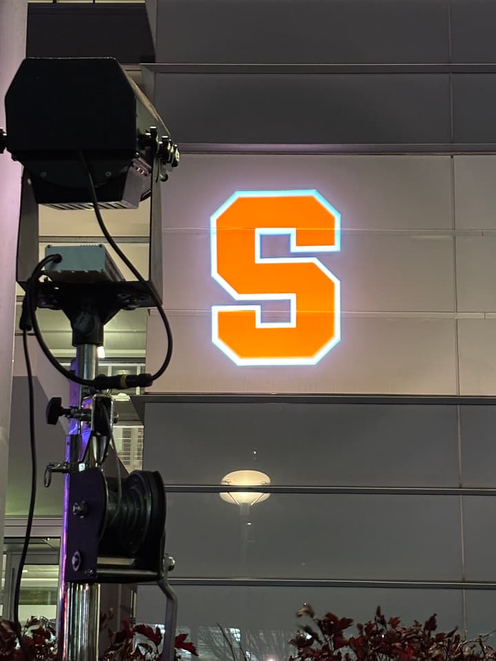 Brand projection display at a Central New York venue.