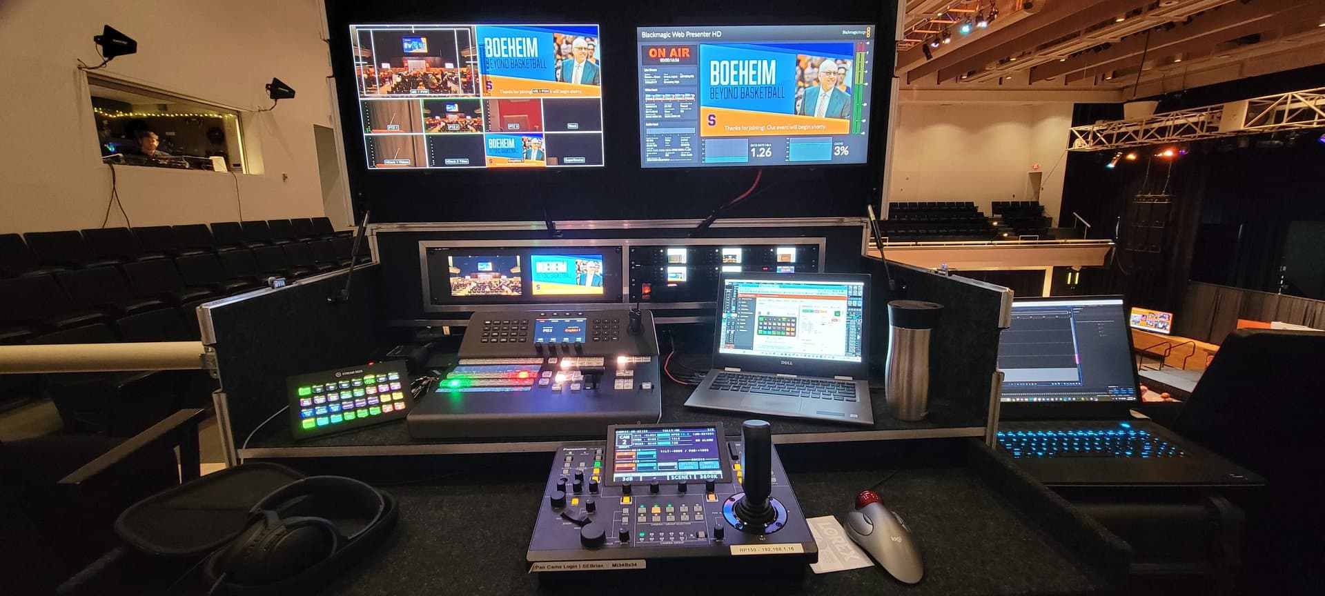 Live-streaming production desk at a Central New York event.